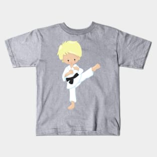 Karate Boy, Cute Boy, Black Belt, Blond Hair Kids T-Shirt